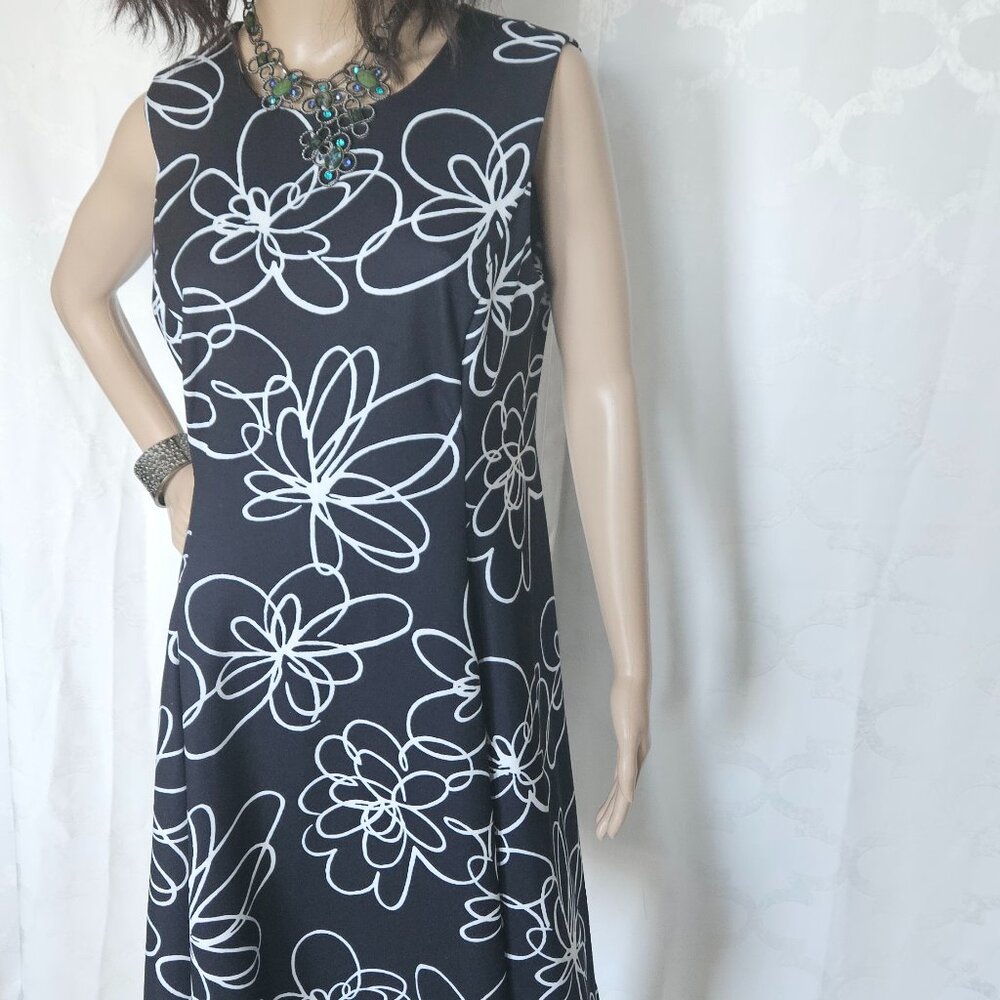 DKNY | Black and White Floral Swirl A-line dress